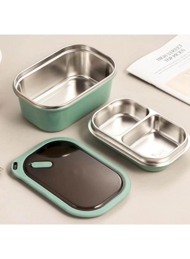CLENEA Stainless Steel Bento Box, 1200ml Large Compartment Metal Lunch Containers for Adults, Bento Box Lunch Boxes for Men, Lunch Boxes Container, Sealed Lunch Box, Green - Image 1